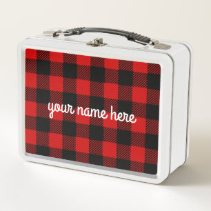 Personalized Red Buffalo Plaid Lunch Box