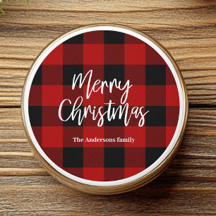 Personalized Red Buffalo Plaid Merry Christmas Mini Candle Favors
