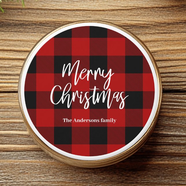Personalized Red Buffalo Plaid Merry Christmas  Mini Candle Favors (Creator Uploaded)