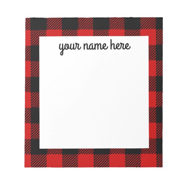 Personalized Red Buffalo Plaid Notepad (Front)