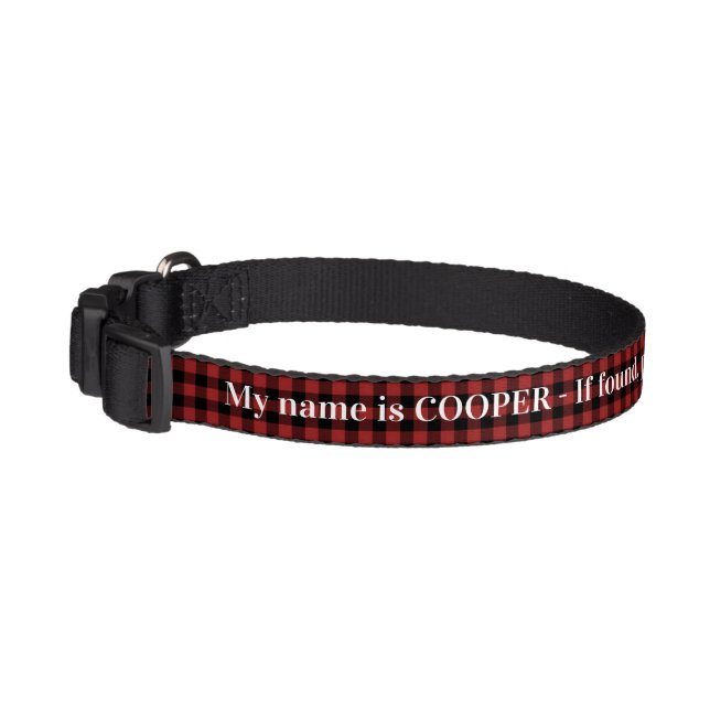 Personalized red Buffalo Plaid Pet Collar (Left)