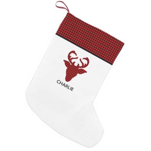 Personalized Red Buffalo Plaid  White  Small Christmas Stocking