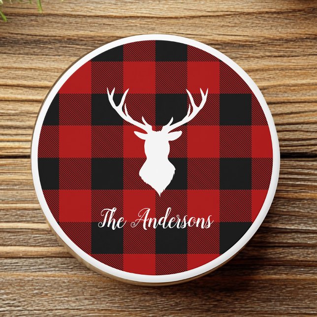 Personalized Red Buffalo Plaid with Deer  Mini Candle Favors (Creator Uploaded)
