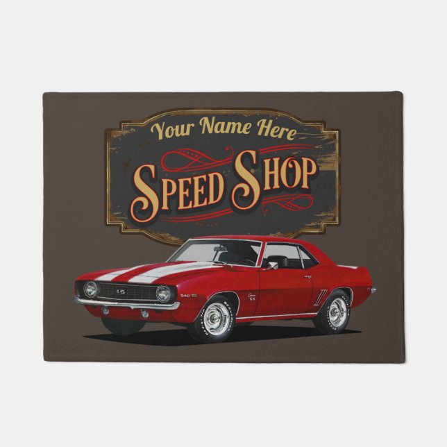 Personalized Red Camaro Garage Doormat (Front)
