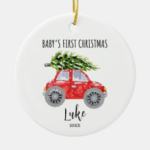 Personalized Red Car Circle Christmas Ornament