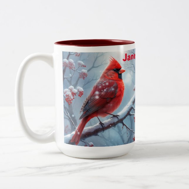Personalized Red Cardinal Coffee Cup, Cardinal Cup (Left)