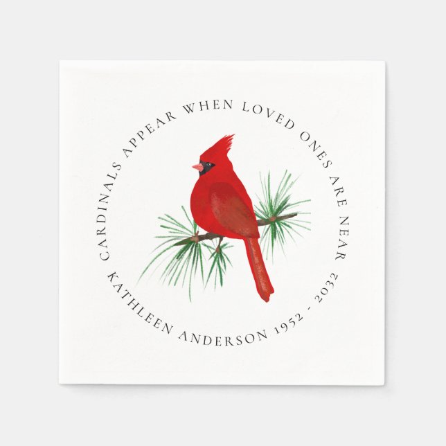 Personalized Red Cardinal Funeral Wake Napkins (Front)