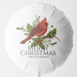 Personalized Red Cardinal Holly Christmas Balloon
