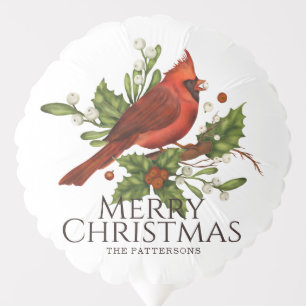 Personalized Red Cardinal Holly Christmas Balloon