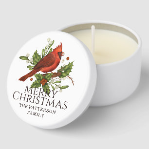 Personalized Red Cardinal Holly Christmas Mini Candle Favors