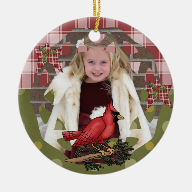 Personalized  Red Cardinal Photo Ornament (Front)