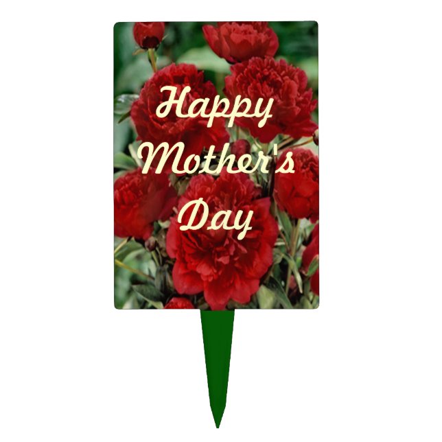 Personalized Red Carnation Flowers Cake Pick (Front)