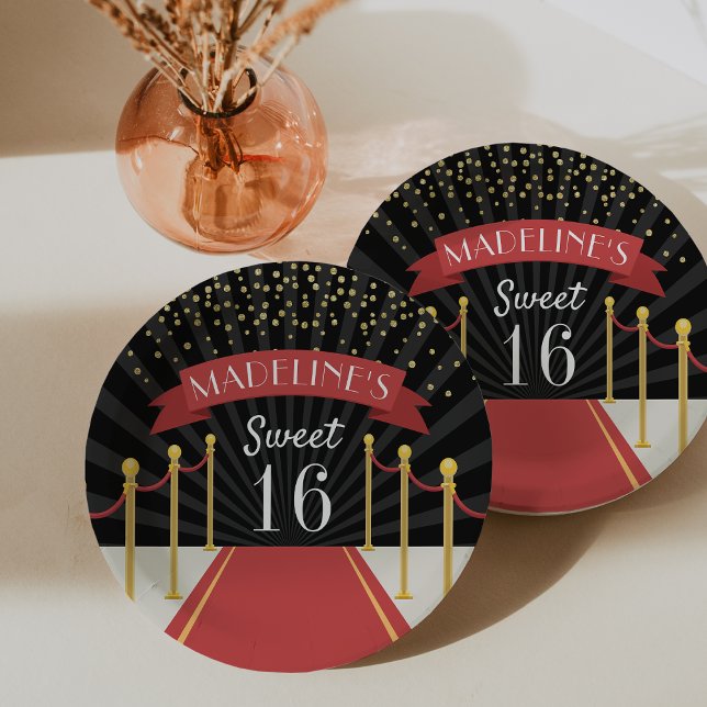 Personalized Red Carpet Theme Sweet 16 Paper Plates (Creator Uploaded)