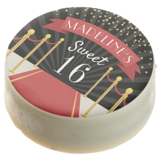 Personalized Red Carpet Theme Sweet Sixteen Chocolate Covered Oreo (Angled)