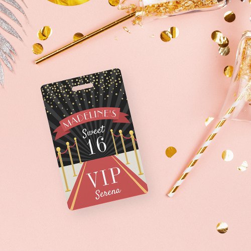 Personalized Red Carpet VIP Pass Sweet Sixteen Badge