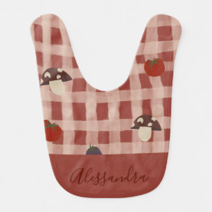 Personalized Red Checkered Vegetable Baby Bib