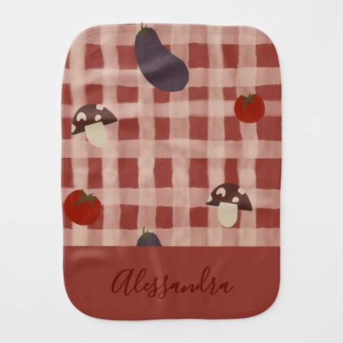 Personalized Red Checkered Vegetable Burp Cloth