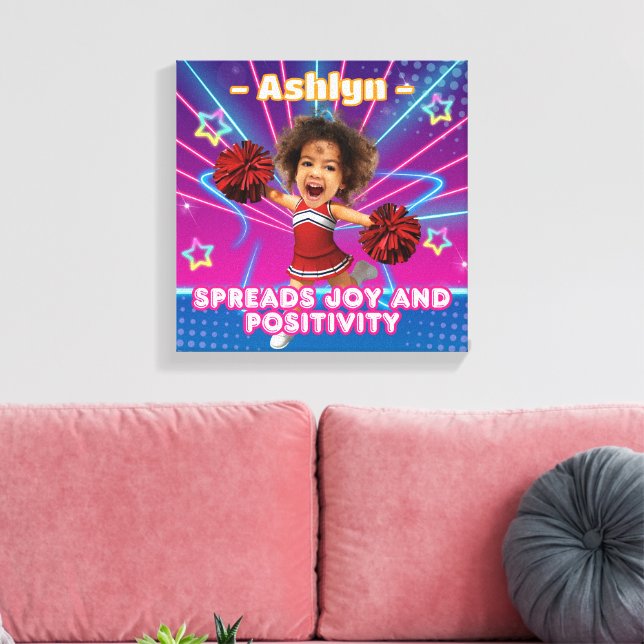 Personalized Red Cheerleader | Custom Kid Photo Canvas Print (Insitu(LivingRoom))