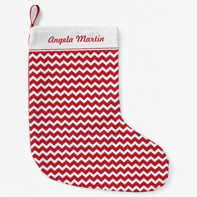Personalized Red Chevron Christmas Small Christmas Stocking (Front)