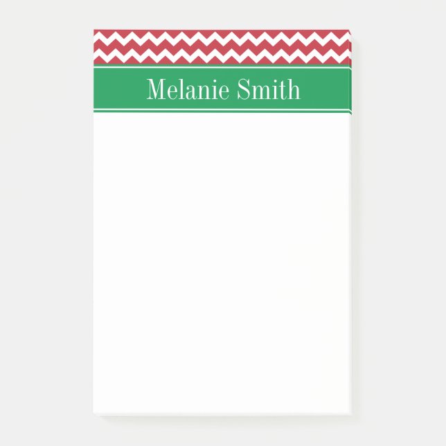 Personalized Red Chevron Holiday Christmas Post-it Notes (Front)
