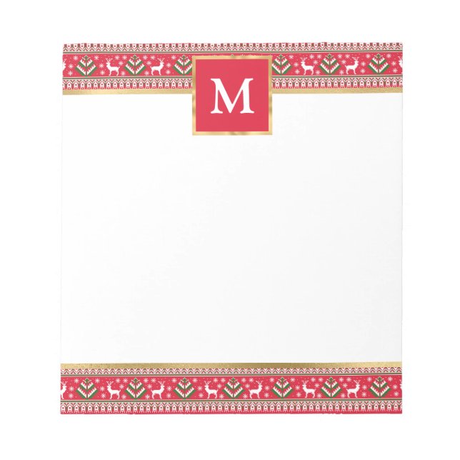 Personalized Red Christmas Fair Isle Notepad (Front)