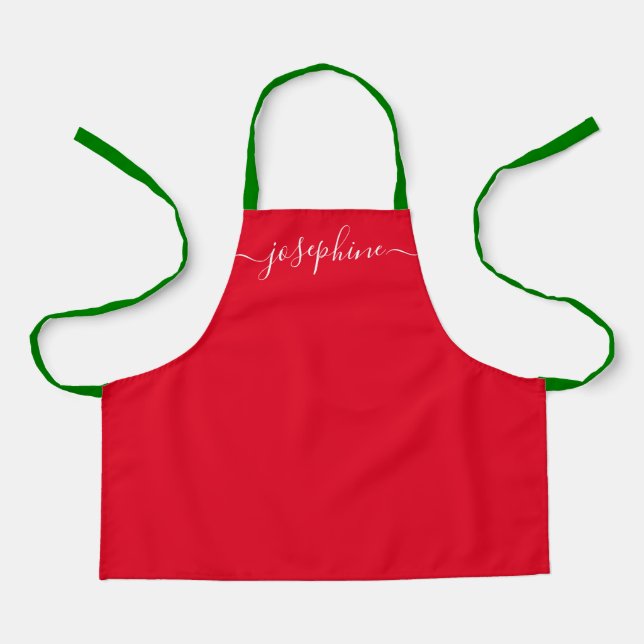 Personalized Red Christmas Simple  Name Apron (Front)