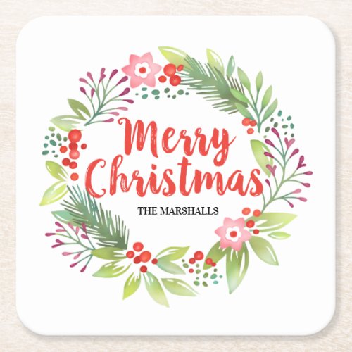 Personalized Red Christmas Square Paper Coaster
