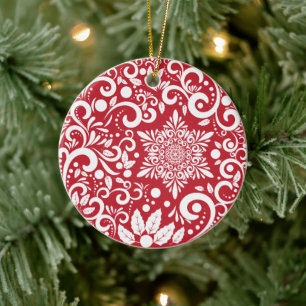 Personalized Red Christmas Tree Festive Ceramic Ornament