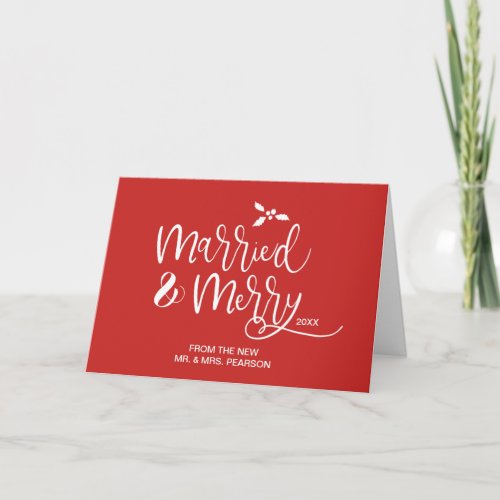 Personalized Red Christmas Wedding Photo Card