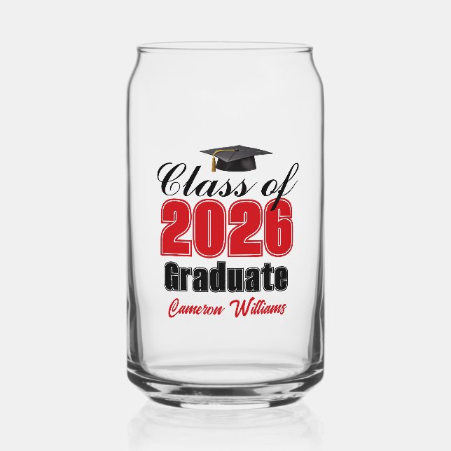 Personalized Red Class of 2026 Graduation Can Glass (Front)