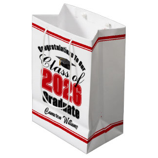 Personalized Red Class of 2026 Graduation Medium Gift Bag