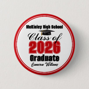 Personalized Red Class of 2026 Graduation Party Button