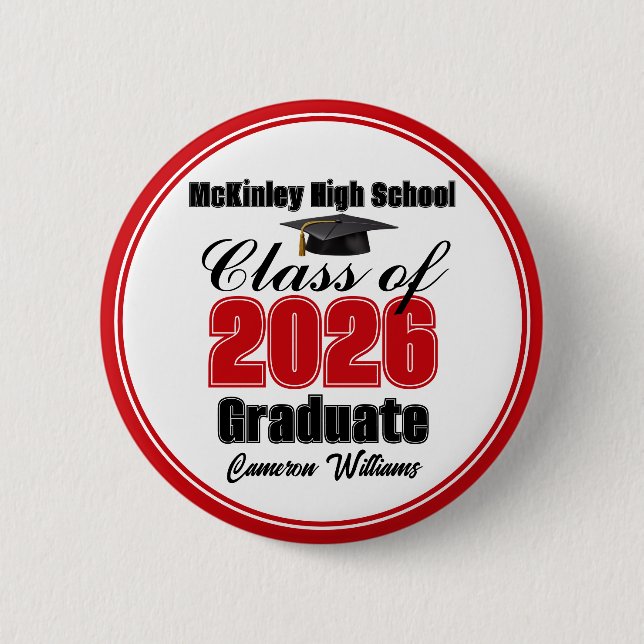 Personalized Red Class of 2026 Graduation Party Button (Front)