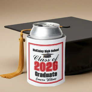 Personalized Red Class of 2026 Graduation Party Can Cooler