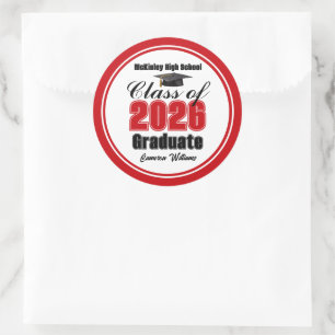 Personalized Red Class of 2026 Graduation Party Classic Round Sticker