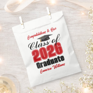 Personalized Red Class of 2026 Graduation Party Favor Bag