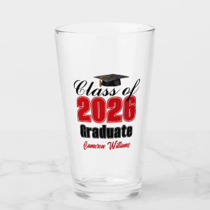 Personalized Red Class of 2026 Graduation Party Glass