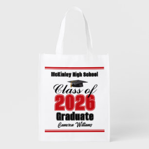 Personalized Red Class of 2026 Graduation Party Grocery Bag