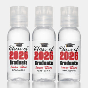 Personalized Red Class of 2026 Graduation Party Hand Sanitizer