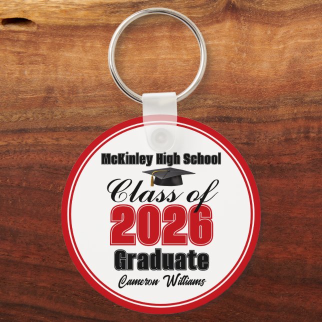 Personalized Red Class of 2026 Graduation Party Keychain (Front)