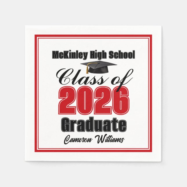 Personalized Red Class of 2026 Graduation Party Napkins (Front)