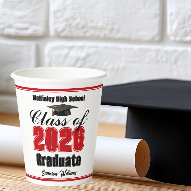 Personalized Red Class of 2026 Graduation Party Paper Cups (Creator Uploaded)
