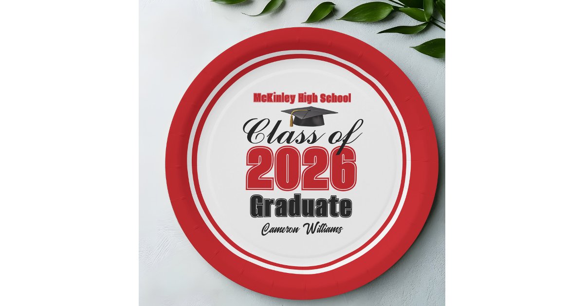 Personalized Red Class of 2026 Graduation Party Paper Plates | Zazzle
