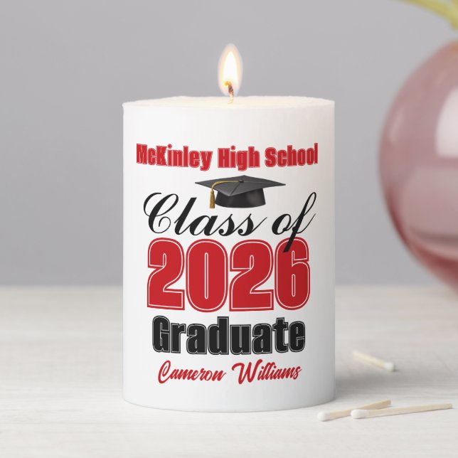 Personalized Red Class of 2026 Graduation Party Pillar Candle (In Situ)