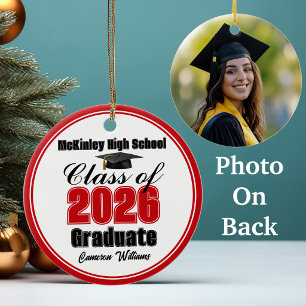 Personalized Red Class of 2026 Graduation Photo Ceramic Ornament