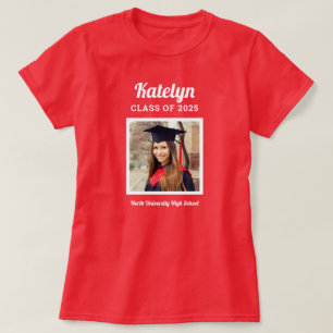 Personalized Red Class of 2026 Graduation Photo T-Shirt