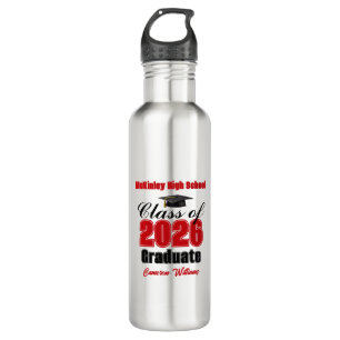 Personalized Red Class of 2026 Graduation Stainless Steel Water Bottle
