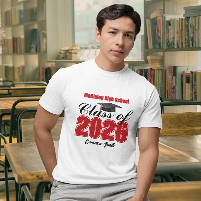 Personalized Red Class of 2026 Graduation T-Shirt (Creator Uploaded)