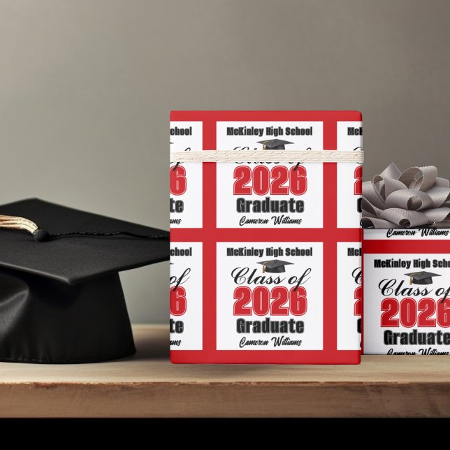 Personalized Red Class of 2026 Graduation Wrapping Paper (Creator Uploaded)