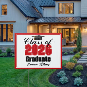 Personalized Red Class of 2026 Graduation Yard Sign